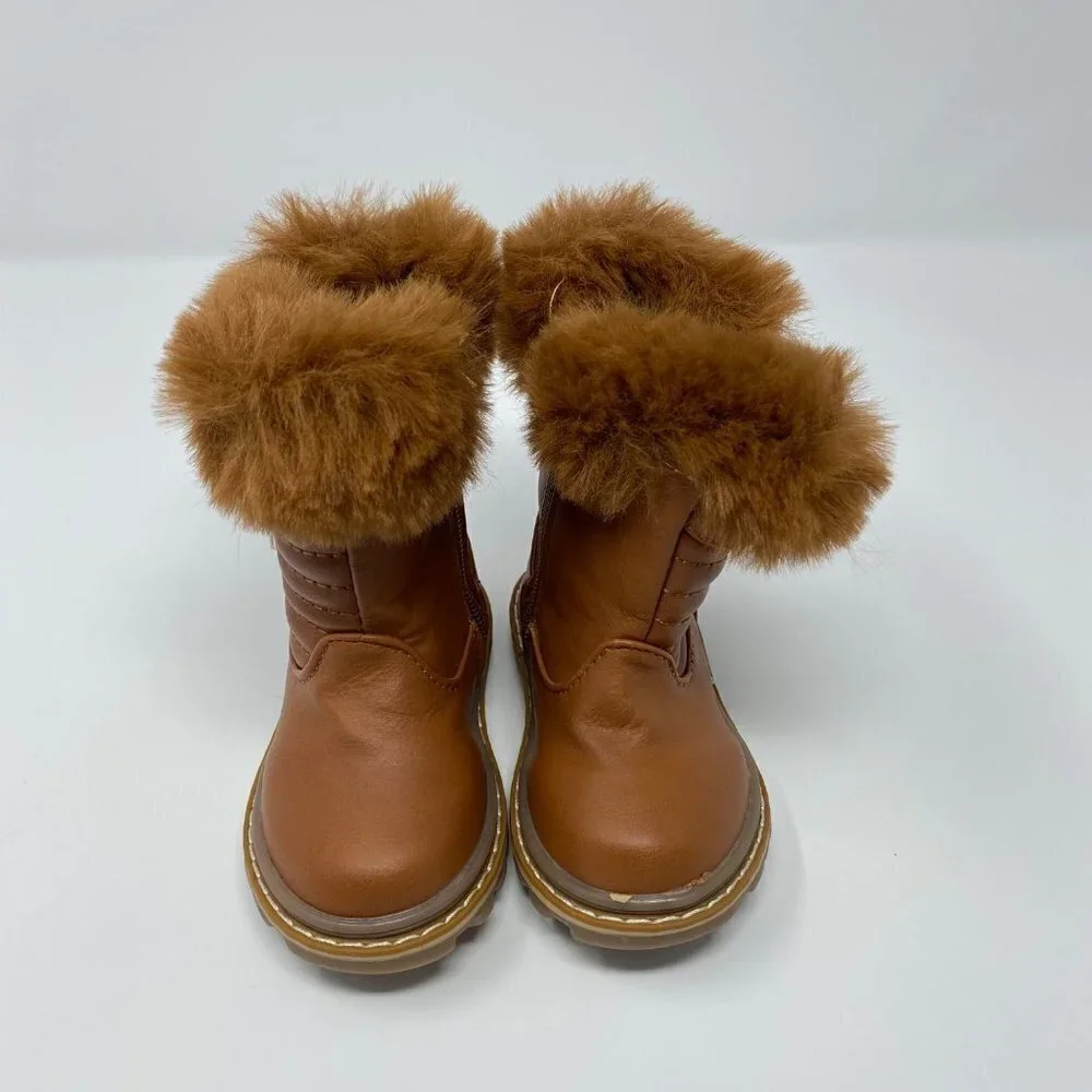Toddler Girl Winter Snow Warm Boots With Faux Fur. Brown. Size 5.5